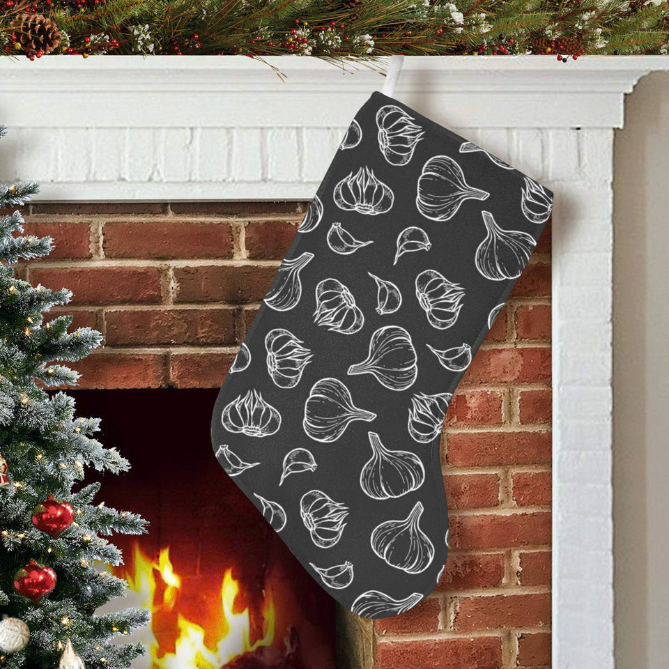 Garlic pattern black background Christmas Stocking
