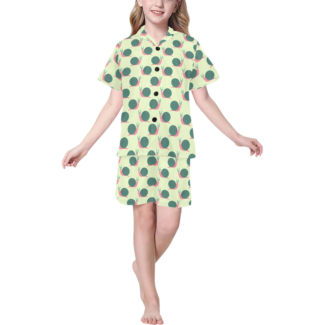 Snail Pattern Print Design 04 Kids' Boys' Girls' V-Neck Short Pajama Set