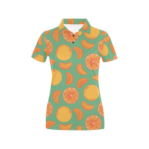 orange fruit pattern green background Women's All Over Print Polo Shirt