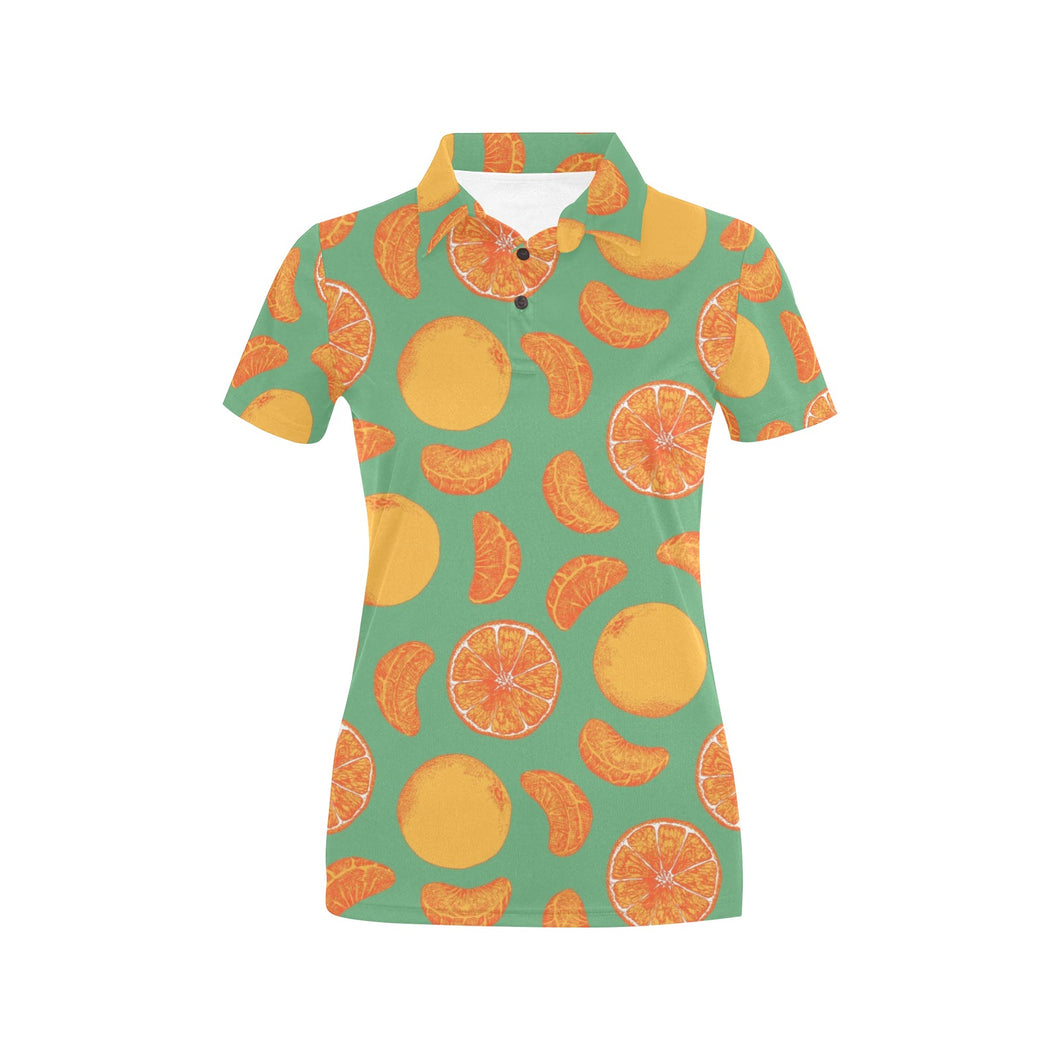 orange fruit pattern green background Women's All Over Print Polo Shirt