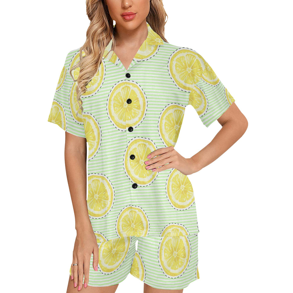 slice of lemon pattern Women's V-Neck Short Pajama Set
