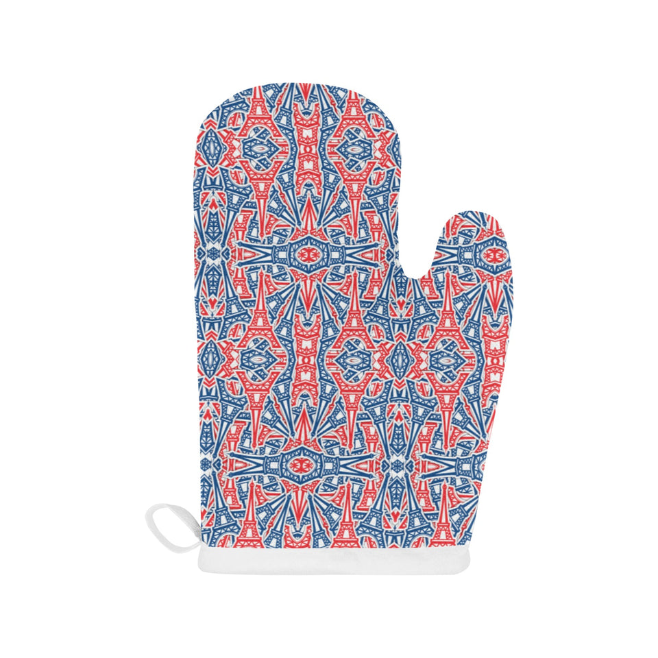 Blue Red Eiffel Tower Pattern Print Design 02 Heat Resistant Oven Mitts