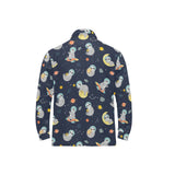 Cute sloth astronaut star planet rocket pattern Men's Long Sleeve Polo Shirt