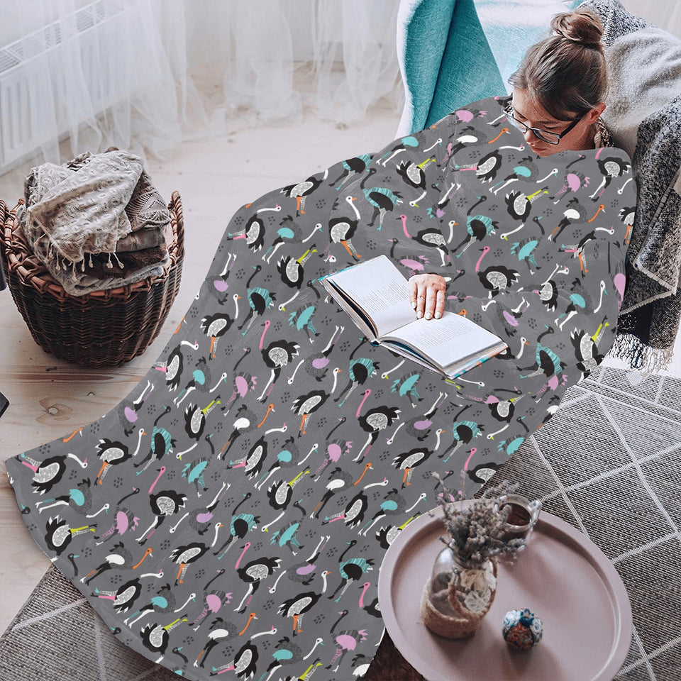 Ostrich Pattern Print Design 01 Blanket Robe with Sleeves