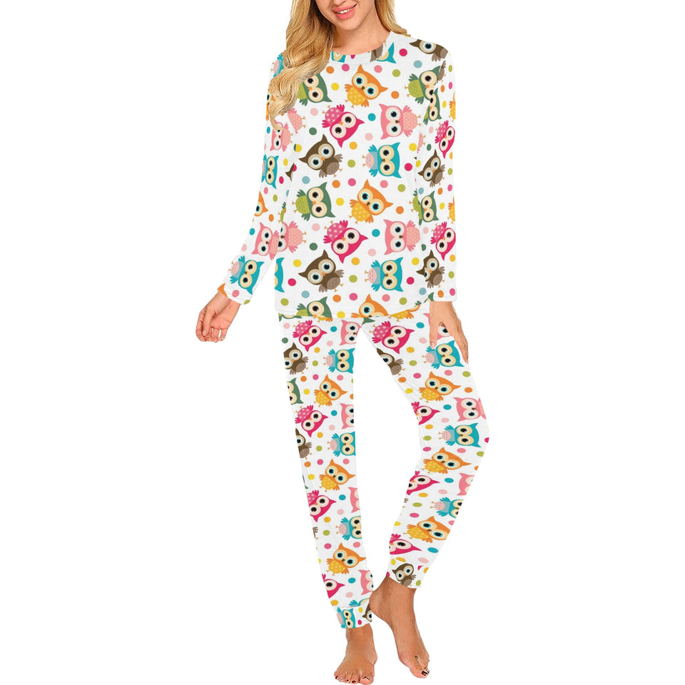 Color cute owl pattern Women's All Over Print Pajama Set