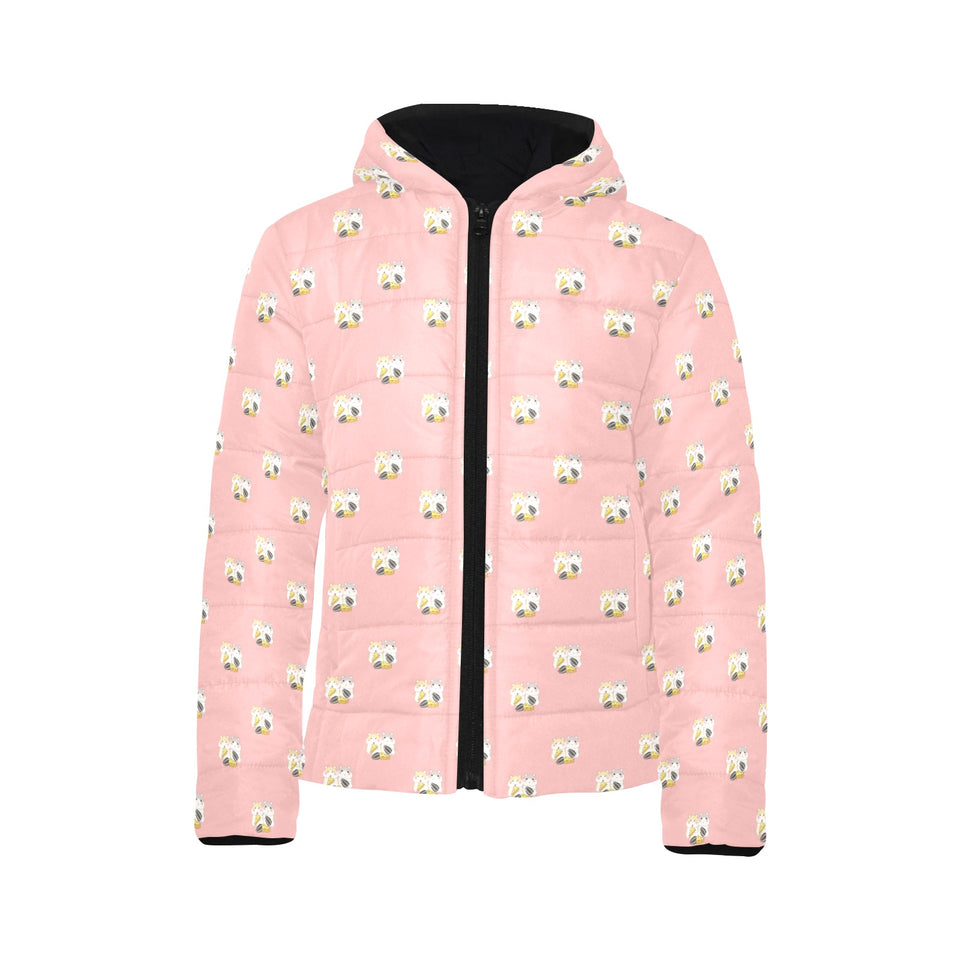 Cute hamster cheese pattern pink background Kids' Boys' Girls' Padded Hooded Jacket