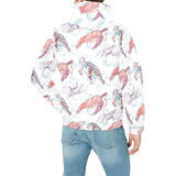 Watercolor sea turtle jellyfish pattern Men's Padded Hooded Jacket
