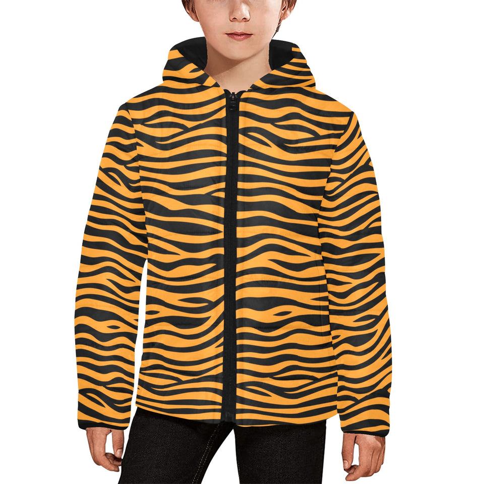 Bengal tigers skin print pattern background Kids' Boys' Girls' Padded Hooded Jacket