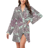 Spider web cobweb design color pattern Women's Long Sleeve Belted Night Robe