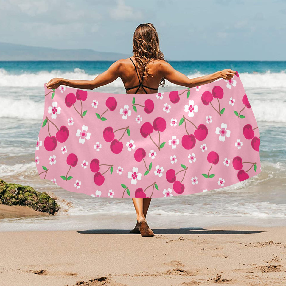 cherry flower pattern pink background Beach Towel