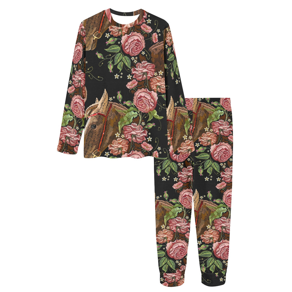 Horse head wild roses pattern Women's All Over Print Pajama Set