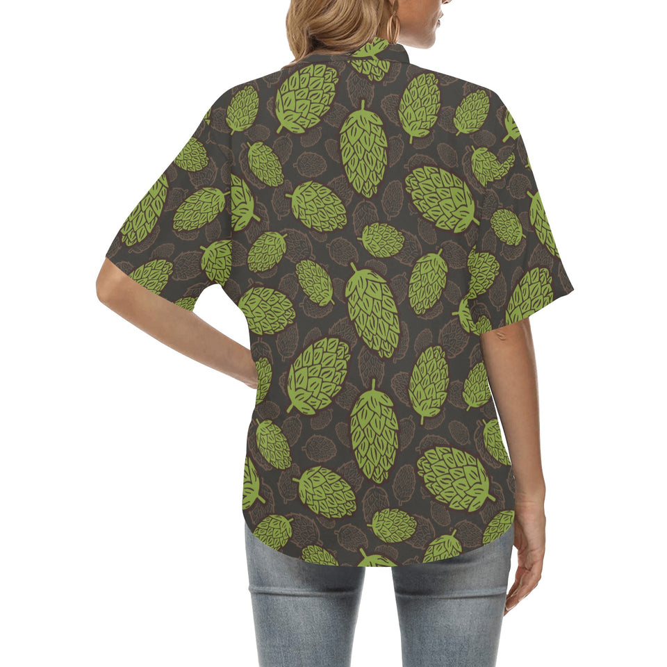 Hop pattern black background Women's All Over Print Hawaiian Shirt