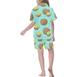 Kiwi blue background Kids' Boys' Girls' V-Neck Short Pajama Set