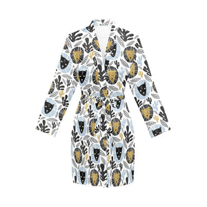 Lion Pattern Print Design 05 Women's Long Sleeve Belted Night Robe