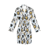 Lion Pattern Print Design 05 Women's Long Sleeve Belted Night Robe
