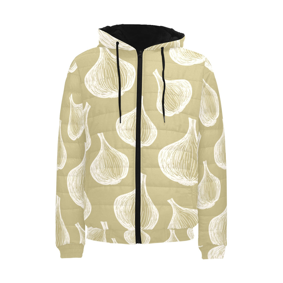 Garlic design pattern Men's Padded Hooded Jacket