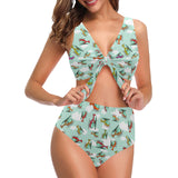 Helicopter design pattern Chest Bowknot High Waisted Bikini Swimsuit