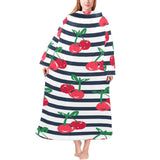 Hand drawn cherry pattern striped background Blanket Robe with Sleeves