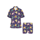 Colorful sea turtle pattern Women's V-Neck Short Pajama Set