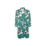 Koi Fish Carp Fish lotus pattern Men's Long Sleeve Belted Night Robe