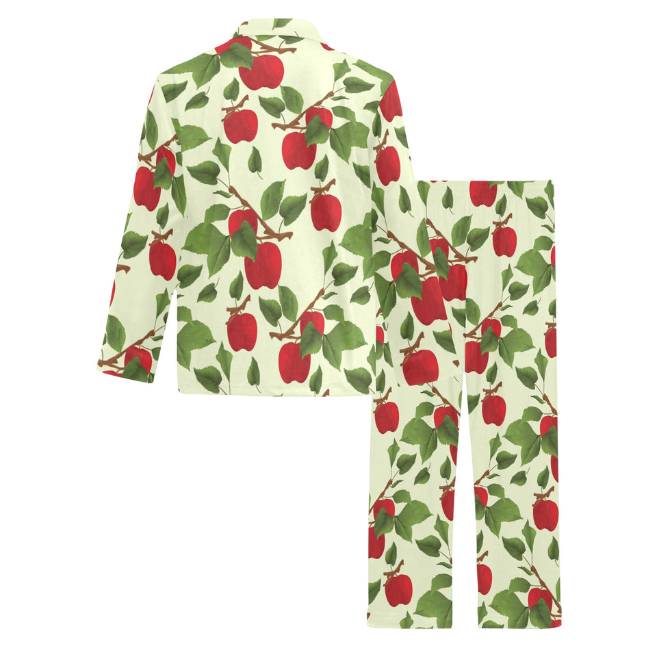 Red apples leaves pattern Men's Long Pajama Set
