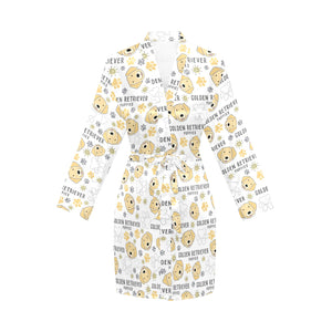 Golden Retriever Pattern Print Design 04 Women's Long Sleeve Belted Night Robe