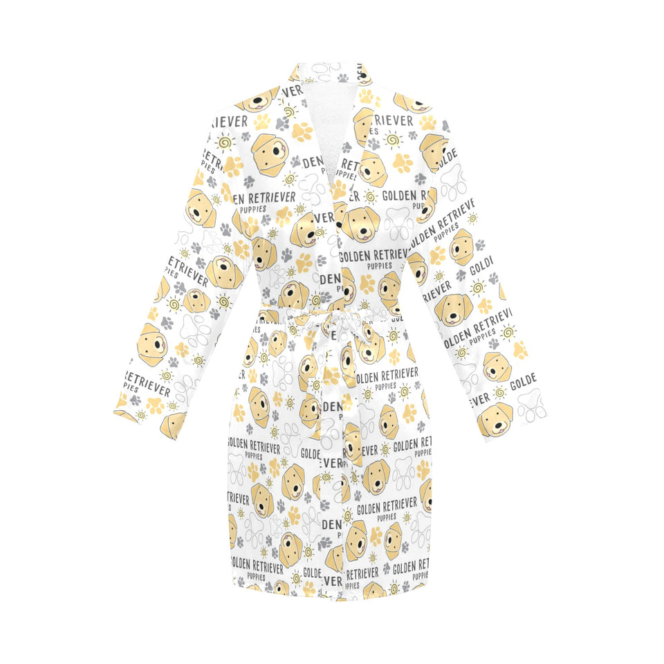 Golden Retriever Pattern Print Design 04 Women's Long Sleeve Belted Night Robe