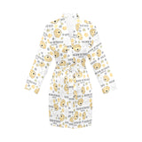 Golden Retriever Pattern Print Design 04 Women's Long Sleeve Belted Night Robe