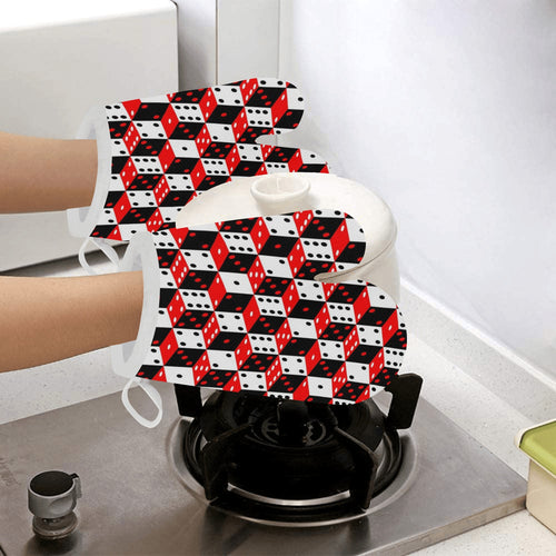 Dice Pattern Print Design 02 Heat Resistant Oven Mitts