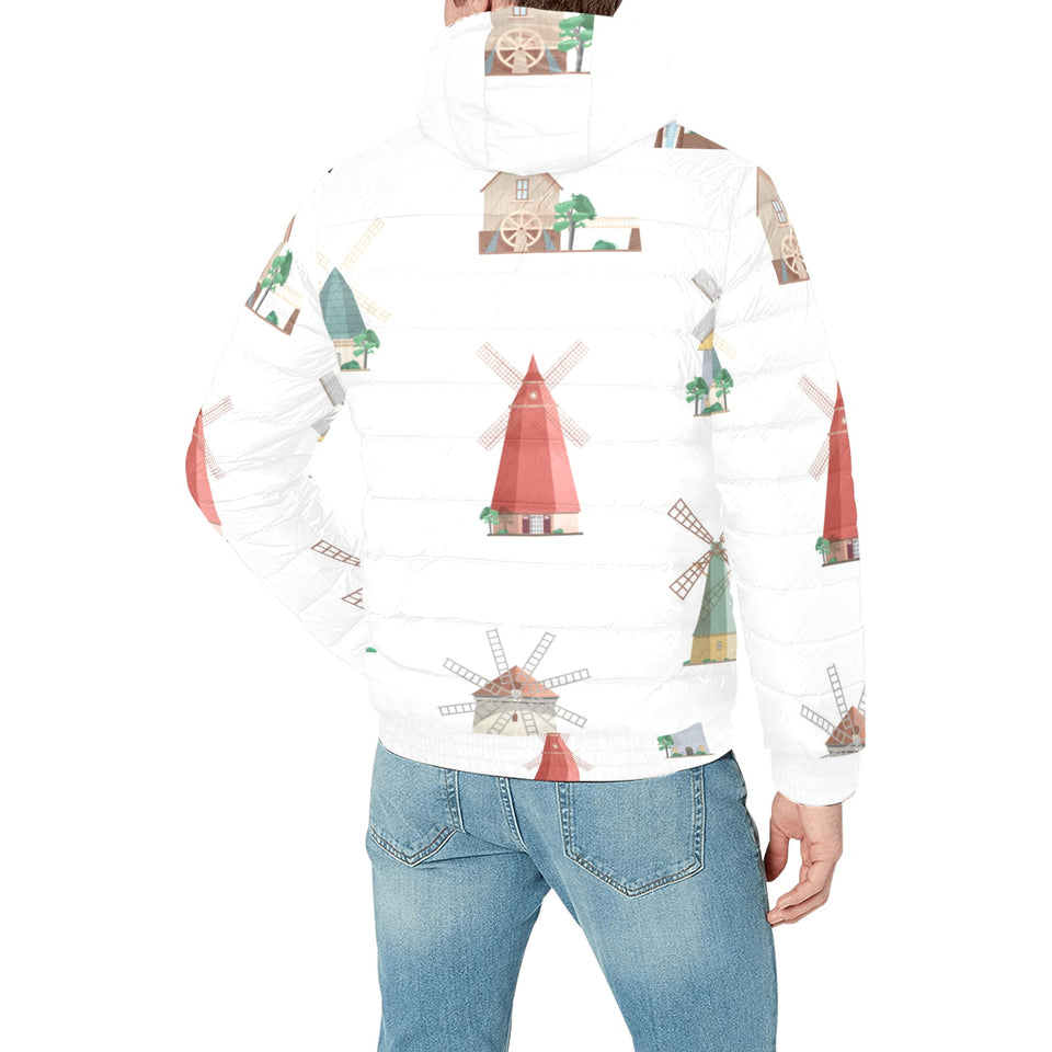 windmill design pattern Men's Padded Hooded Jacket