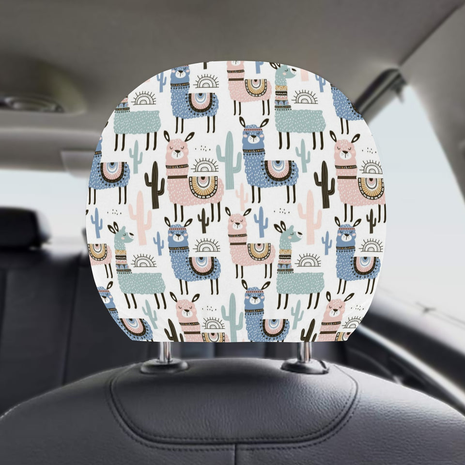lama Alpaca cactus hand drawn pattern Car Headrest Cover