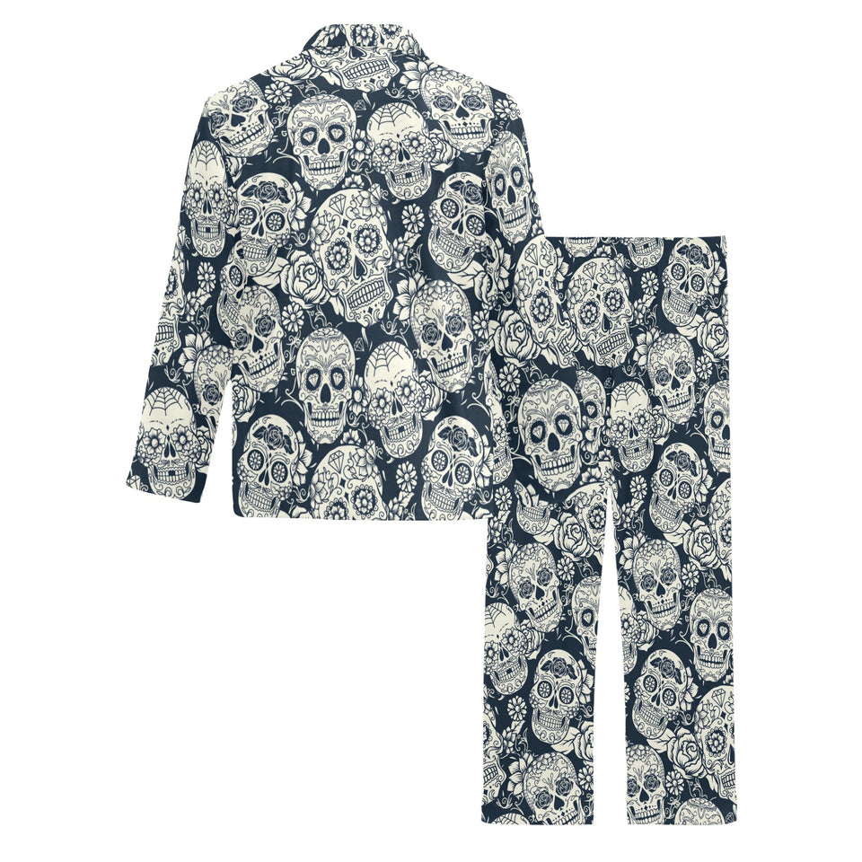Sugar skull black white pattern Men's Long Pajama Set