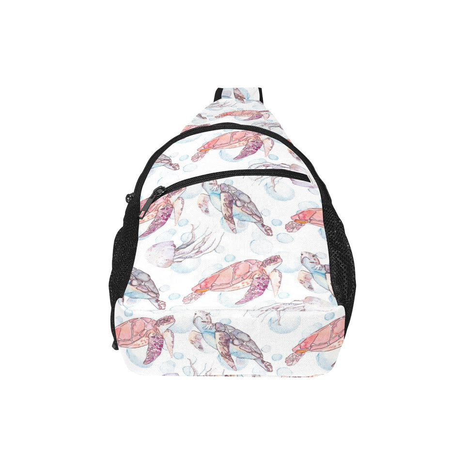 Watercolor sea turtle jellyfish pattern All Over Print Chest Bag