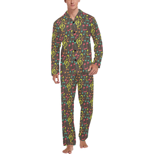 Music Notes Pattern Print Design 05 Men's Long Pajama Set