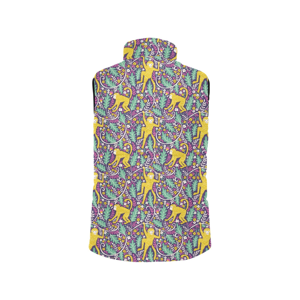 Cute yellow monkey leaves pattern Men's Padded Vest