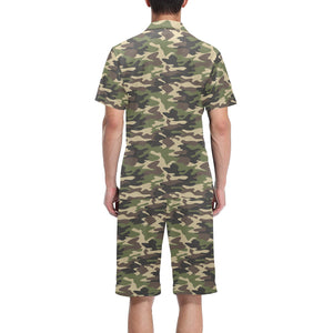 Dark Green camouflage pattern Men's V-Neck Short Pajama Set