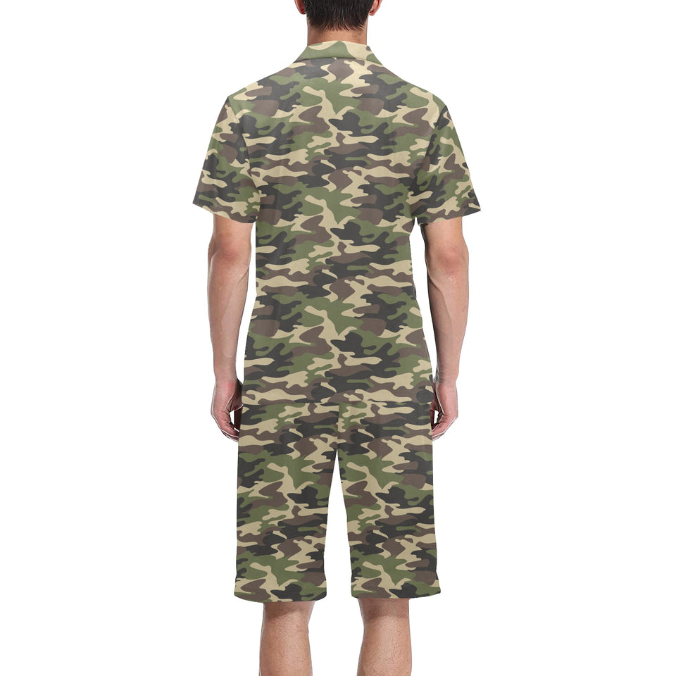 Dark Green camouflage pattern Men's V-Neck Short Pajama Set