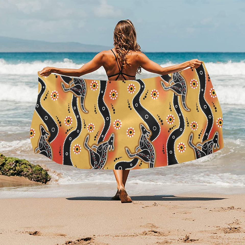 Kangaroo Australian aboriginal art pattern Beach Towel