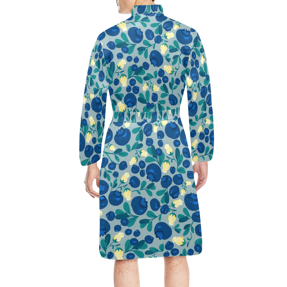 blueberry design pattern Men's Long Sleeve Belted Night Robe