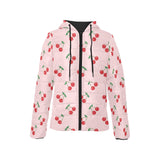 cherry pattern pink background Women's Padded Hooded Jacket