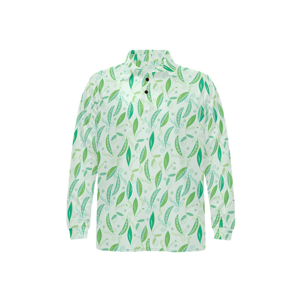 Green Peas Pattern Print Design 01 Men's Long Sleeve Polo Shirt