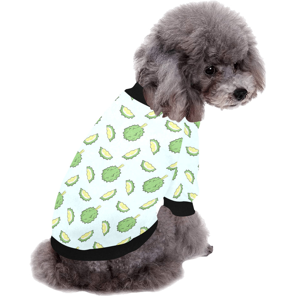 Durian pattern blue background All Over Print Pet Dog Round Neck Fuzzy Shirt