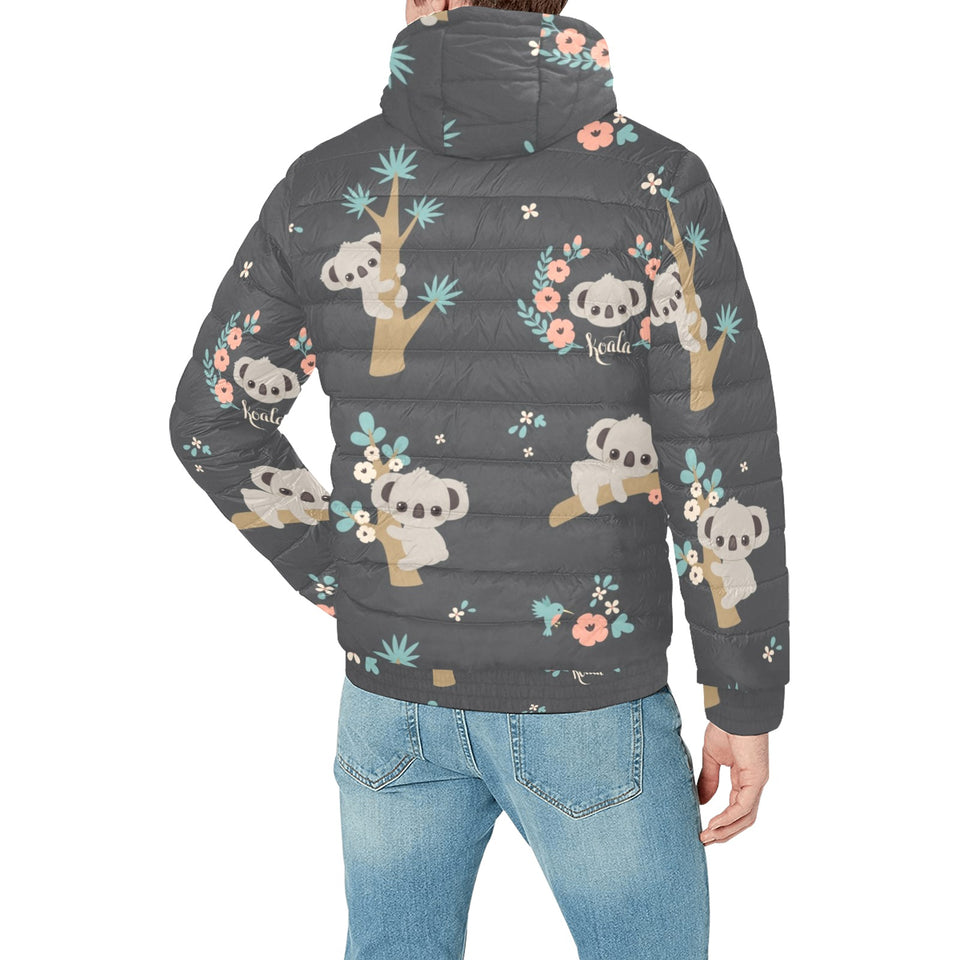 Cute koala pattern Men's Padded Hooded Jacket