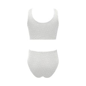 arabic white pattern Chest Bowknot High Waisted Bikini Swimsuit
