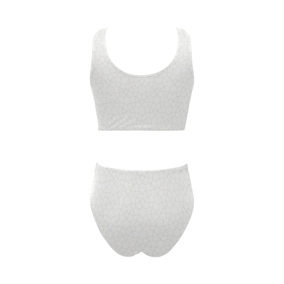 arabic white pattern Chest Bowknot High Waisted Bikini Swimsuit