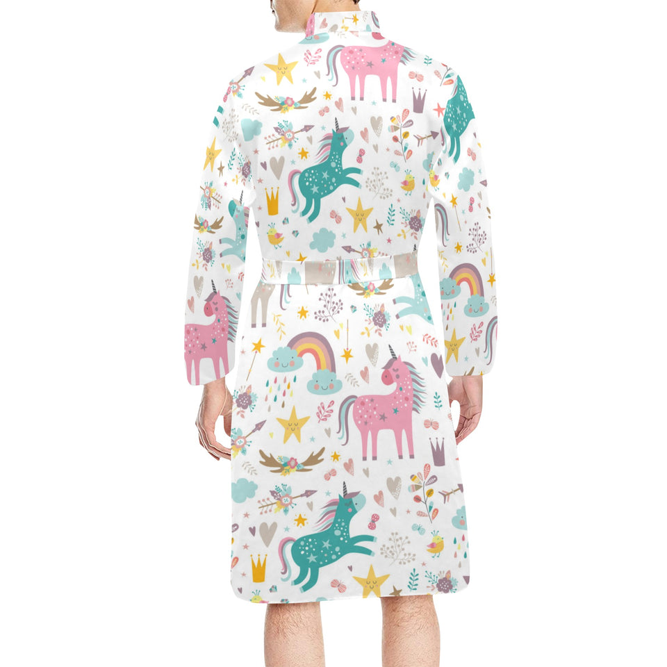 Colorful unicorn pattern Men's Long Sleeve Belted Night Robe