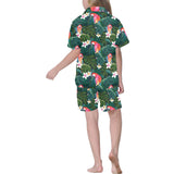 Parrot Palm tree leaves flower hibiscus pattern Kids' Boys' Girls' V-Neck Short Pajama Set