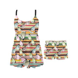 Sun Glasses Pattern Print Design 02 Chest Sexy Pleated Two Piece Swim Dress