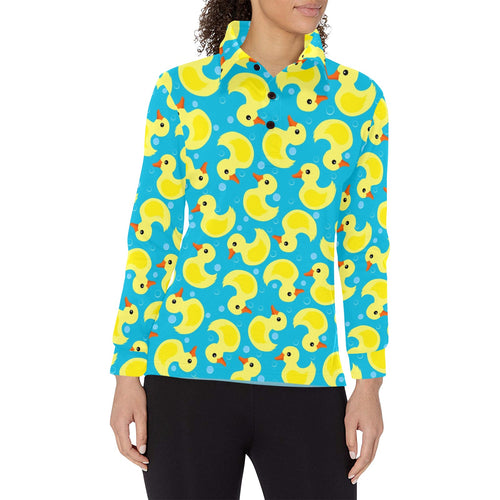 Duck Pattern Print Design 04 Women's Long Sleeve Polo Shirt