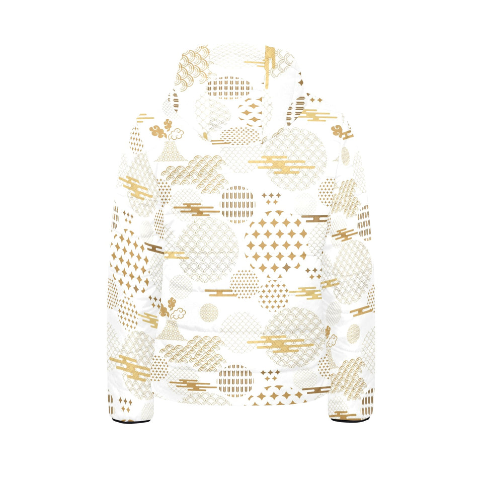 Beautiful gold japanese pattern Kids' Boys' Girls' Padded Hooded Jacket